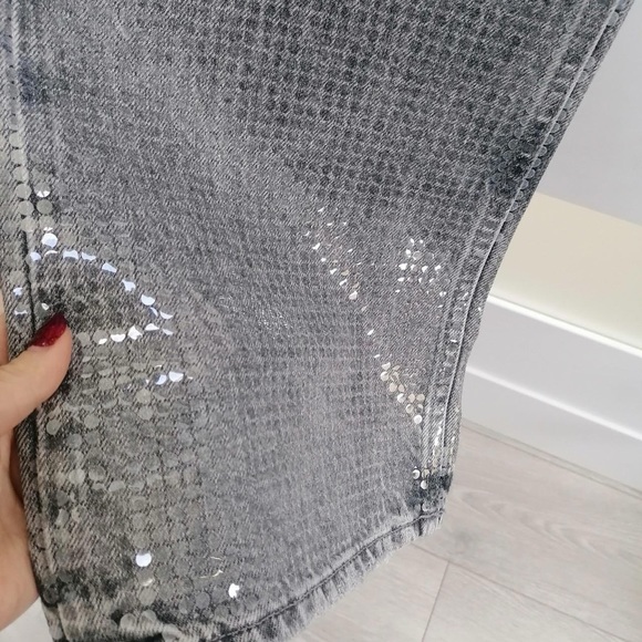 Size 4 | ZARA -RISE WIDE-LEG SEQUINED FOIL JEANS - Picture 6 of 13